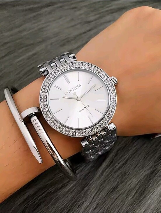 Anthropologie Accessories - Silver Crystal-Trim Round Dial Watch